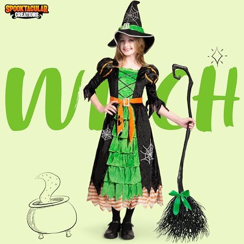 Spooktacular Creations Fairytale Witch Cute Witch Costume Deluxe Set with Broom for Girls
