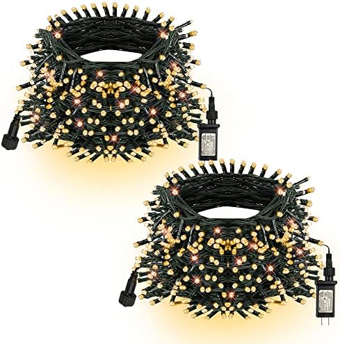 TW SHINE Warm White Christmas Lights, Total 400 LED 132FT Outdoor Christmas Lights Plug in with 8 Modes, Waterproof Light Outdoor Green Wire, Indoor Xmas Decoration for Party Yard House Decor