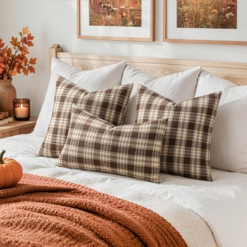 MIULEE Fall Plaid Pillow Covers Scottish Tartan 18x18 Chocolate Brown