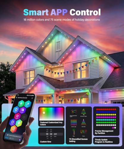 Permanent Outdoor Lights for House, 200ft RGB Christmas LED Light