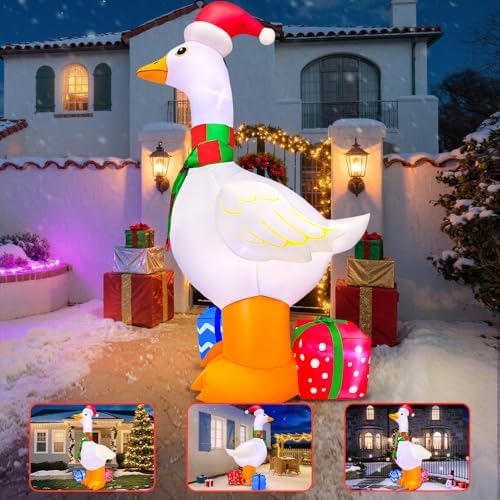 KOOY 6FT Inflatable Christmas Decorations, Christmas Blow Ups Yard Decorations with LED Light Up, Goose with Gift Box Inflatable Outdoor Decorations for Xmas Yard Decor