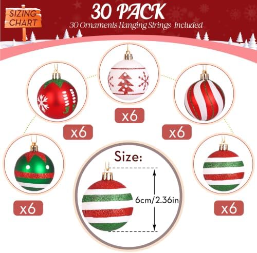 SHareconn 30ct 2.36 Inch Christmas Tree Balls Ornaments,Red and Green White