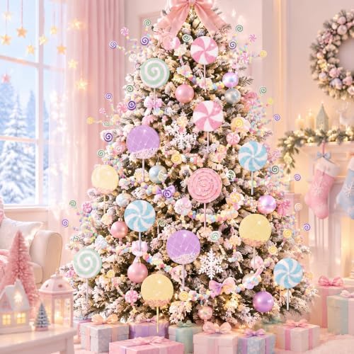 Yerliker 36 Pcs 13.78'' Giant Pastel Candy Christmas Tree Ornament, Macaron