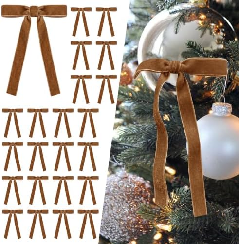 SIMISI RIBBON 24Pcs Christmas Velvet Ribbon Bows Decorations for Tree