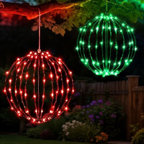 Christmas Decorations,LED Light Balls Outdoor,2 Pack,Red&Green