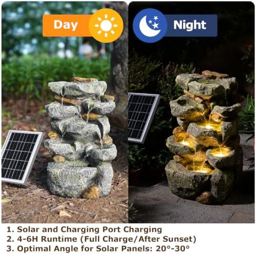 5 Tiered Solar Water Fountain Outdoor Garden with LED Lights