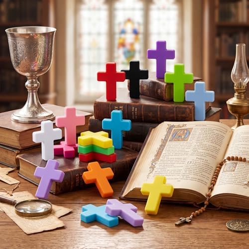 Thenshop 36 Pcs Cross Relief Favors Christian Soft Jesus 12 Colors
