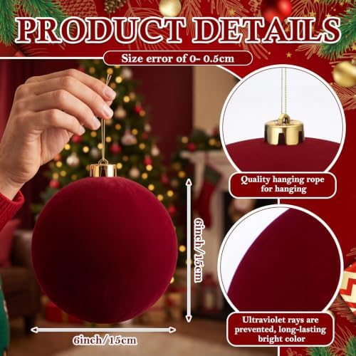 Threan 6 Inch Large Burgundy Velvet Christmas Ball Ornaments