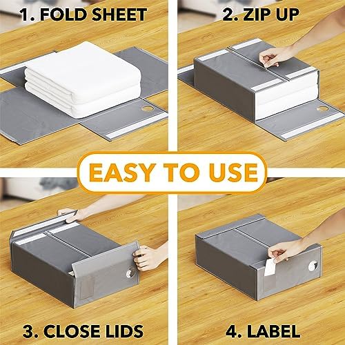 SpaceAid 2 Pack Bed Sheet Organizers and Storage, Foldable Sheet Organizer for Linen Closet, Sheets Set Folder Keeper with Window XL (Queen & King Size) Organizing Bedding Container, Gray