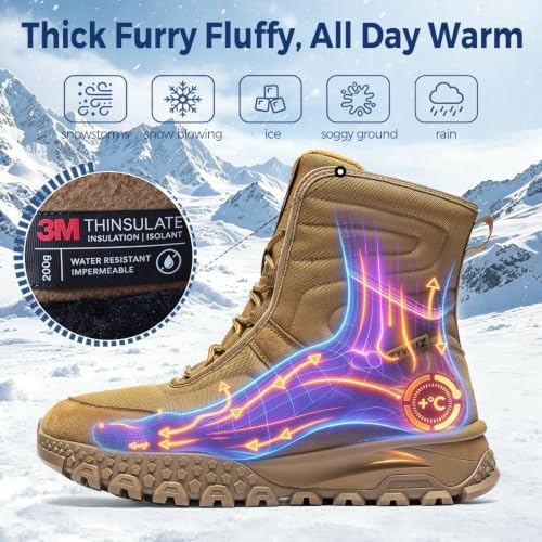 Winter Boots for Men, Fleece Lined Snow Hiking Boots, Wide Toe Box