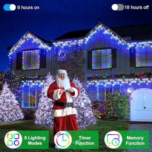 82FT LED Christmas Lights Outdoor with 176 Drops, Christmas Decorations Hanging Lights 616 LED 8 Modes, Fairy String Lights for Wedding Party Holiday Winter Wonderland Decorations Cool White & Blue
