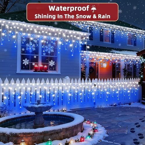 1332 LED 132ft Christmas Lights with 296 Drops, 12 Lighting Modes Blue & White Christmas Decoration Twinkling Lights Dimmable, Timer Outdoor Waterproof Fairy Lights for Indoor Garden House Eaves Roof