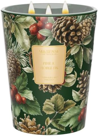 M&SENSE Pine Noble Fir Soy Candle, 35oz 3-Wick, Winter Scented Candles