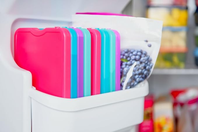 Cool Coolers by Fit & Fresh 4 Pack XL Slim Ice Packs, Quick Freeze Space Saving Reusable Ice Packs for Lunch Boxes or Coolers