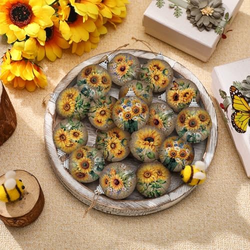 Outus 16 Pcs Vintage Summer Sunflower Ornaments Balls for Tree Summer Flower Decorations Sunflower Ornaments Farmhouse Floral Hanging Spring Decor for Small Tree Home Party Craft Decor