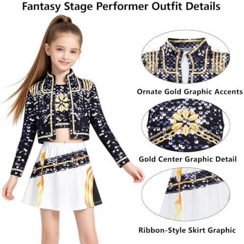 ELIM Kids Pop Star Costume Girls Halloween Costumes Set with Accessories