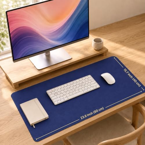 Leather Desk Pad Protector, 24" x 17", Dark Blue Desk Mat