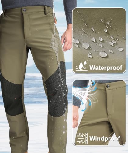 Mens Winter Snow Pants Waterproof Thermal Fleece Lined Hiking Pants with Zip Pockets