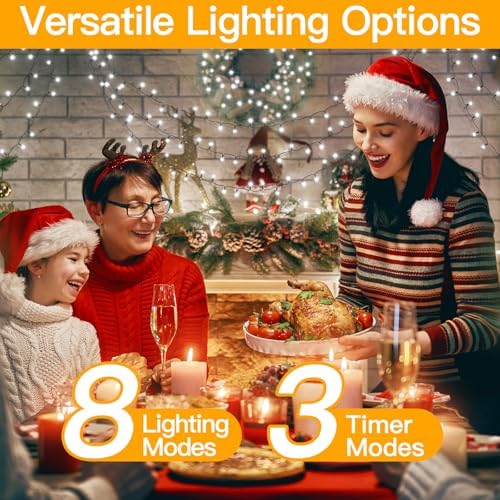 Ollny Christmas Lights 262FT 800LED, Plug-in Outside Tree Lights with Timer and 8 Modes, Remote Control Waterproof Dimmable Outdoor String Light for House Yard Patio Xmas Decorations(Cool White)