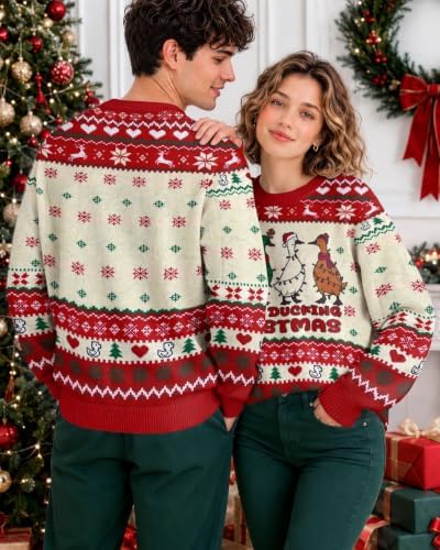 34HD Ugly Xmas Sweater–Funny Knit Christmas Sweater for Women & Men 2025, Long Sleeve Crewneck Holiday Pullover, Unisex Gift