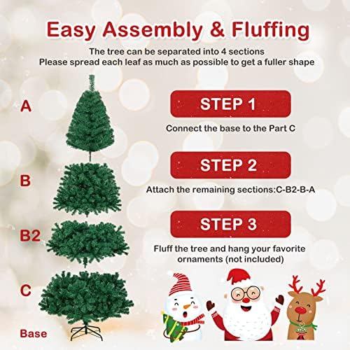 HAPPYGRILL 8FT Artificial Christmas Tree, Unlit Xmas Pine Tree, Metal Stand