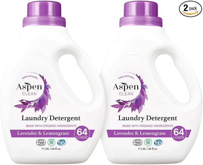 AspenClean Natural Laundry Detergent Lavender & Lemongrass - 100% Natural, Organic, HE Liquid Laundry Detergent - Vegan, Cruelty-Free, Biodegradable - Safe for Babies, Pets & Kids - EWG Certified (2