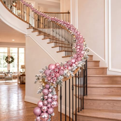 Sosation 29.5Ft Christmas Ball Ornament Garland, Pink, Glossy Matte Glitter