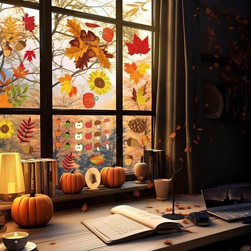 Fall Window Clings for Glass Thanksgiving Autumn Clings Decor for Windows