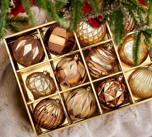 Hollyone 4 Inch Bronze Christmas Ornaments 12Pcs Brown Christmas Tree Ornaments Balls Colored Shatterproof Christmas Ornaments for Xmas Tree Decor Holiday Party Wreath Home Decor (Bronze, 100mm)