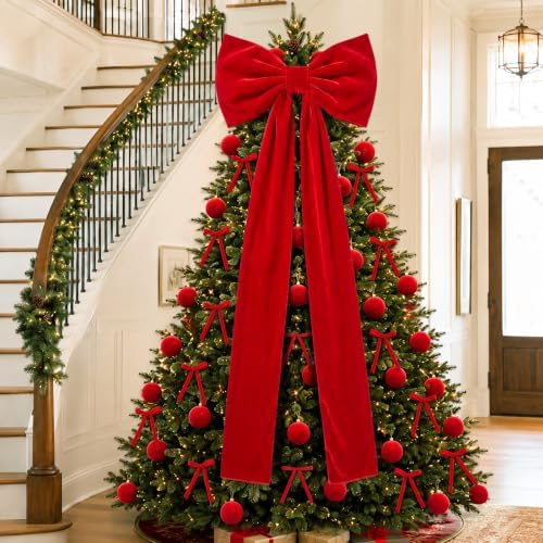 Knitgrip 49 Pcs Red Christmas Tree Decoration Set with Velvet Bow Ball