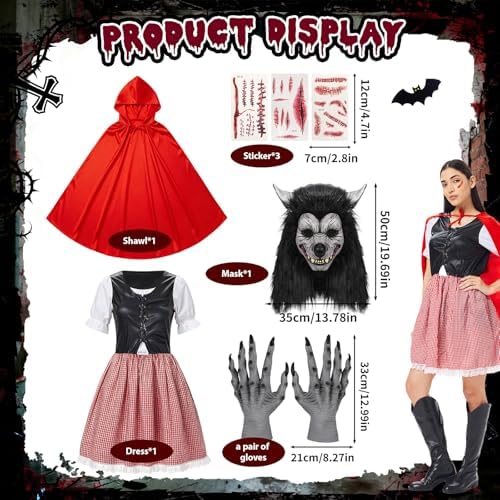 Adult Little Red Riding Hood Costume Set with Wolf Mask for Couples