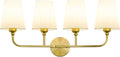 Bathroom Vanity Light, Brushed Gold Bathroom Light Fixtures, 4-Light Lighting Fixtures Over Mirror, Modern Wall Sconce with Flared White Fabric Shade, E26 Socket(ETL Listed)
