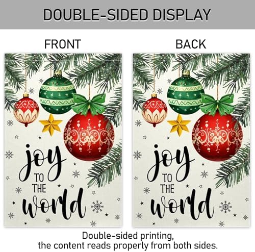 Christmas Garden Flag 12x18 Inch Joy To The World Winter Outdoor Yard Flag Double Sided Small Burlap Family Xmas Balls Holiday Yard Outside Decorative Flag (Beige)