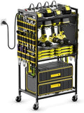 JUNNUJ Power Tool Organizer Cart with Charging Station, 10 FT Cord, Yellow