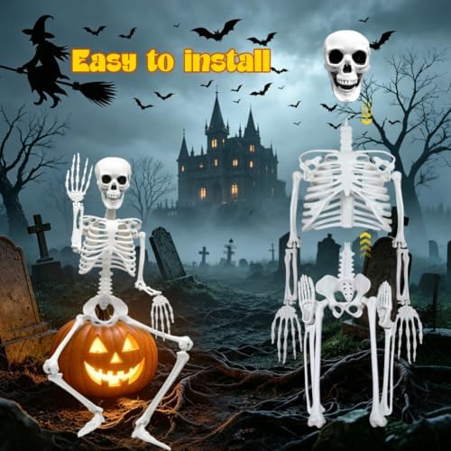 2PACK 36" Skeleton Halloween Decorations, 3FT Skeleton with Movable Joints