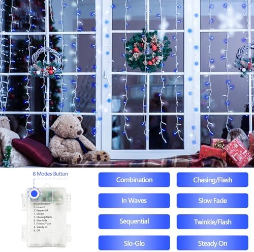 2 Pack 200 LED Battery Operated String Lights, Twinkle Lights Blue & White