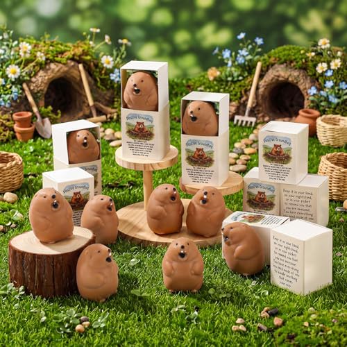 12 Sets Positive Gifts Groundhog Figurine with Support Boxes