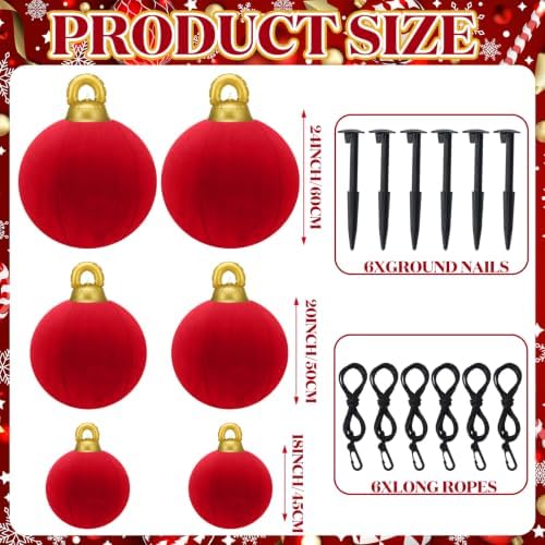 Jenaai 6 Pcs Red Giant Velvet Christmas Inflatable Ball Ornament