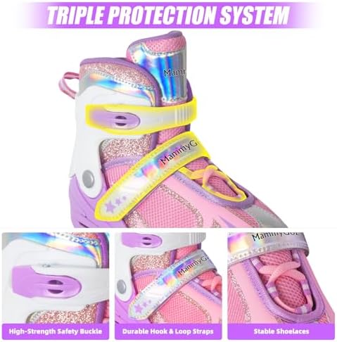 MammyGol Adjustable Inline Skates for Kids Boys Girls Youth Blades Roller Skates with Light up Wheels Ages 4-16