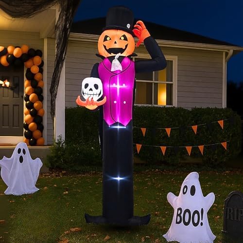 Outvita Halloween Inflatables Giant Pumpkin Vampire 12FT Holding Skull, Giant Blow Up Outdoor Decoration with LEDs, Large Halloween Decor for Yard, Party, Garden, Party, Garden