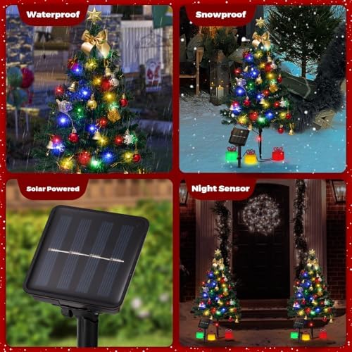 Christmas Tree Solar Lights, Outdoor Decorations, 4 Pack