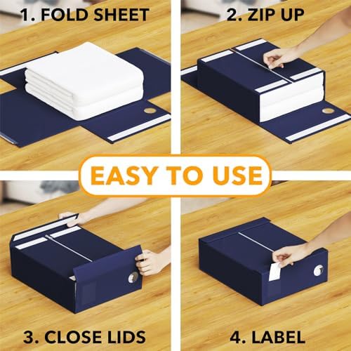SpaceAid 4 Pack Bed Sheet Organizers and Storage, Foldable Sheet Organizer for Linen Closet, Sheets Set Folder Keeper with Window XL (Queen & King Size) Bedding Container (Navy Blue, 4 Pack)
