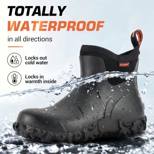 Showave Men's Ankle Rain Boots Waterproof Rubber Garden Boot Mud Booties