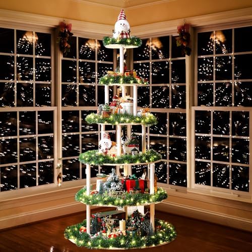 Barydat 6 Tier 71 Inch Christmas Tree Bookshelf, Village Display Stand