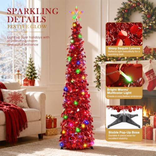 5FT Pop Up Christmas Tree with Lighted Top Star for Christmas Decorations