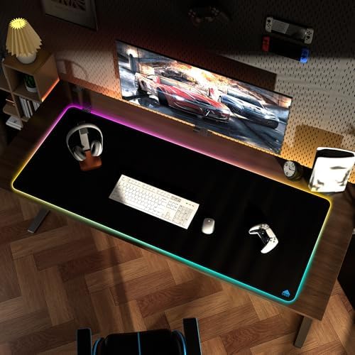 Cacoy 59"x24" Large RGB Gaming Mouse Pad, XXL Non-Slip LED Desk Mat, Black