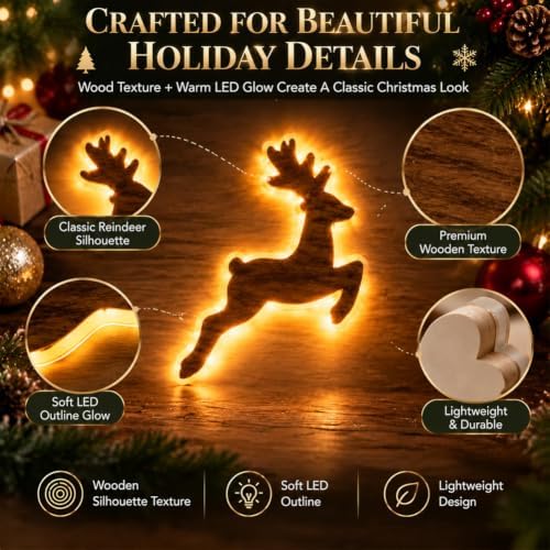 LED Reindeer Wall Decorations, Christmas Glow Silhouette Lights Home Decor