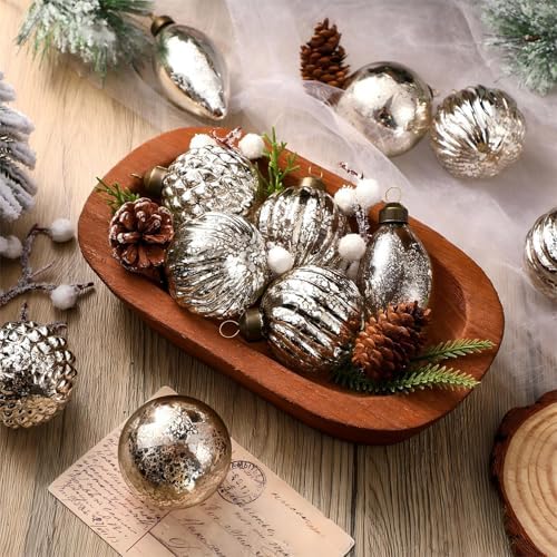 Syhood 18 Pcs Silver Christmas Mercury Glass Balls Ornaments, 6 Styles