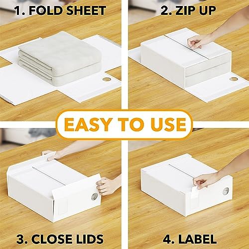 SpaceAid 6 Pack Bed Sheet Organizers and Storage, Foldable Sheet Organizer for Linen Closet, Sheets Set Folder Keeper with Window XL (Queen & King Size) Bedding Container, (White, 6 Pack)