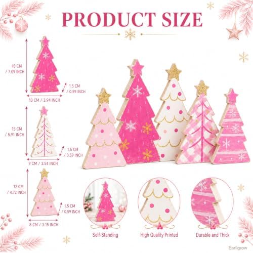 Christmas Table Decorations Pink White Wood Xmas Trees Tiered Tray Decor